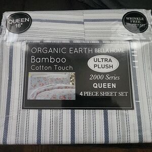 BAMBOO 4 Piece Queen Sheet Set - Black and White Stripes